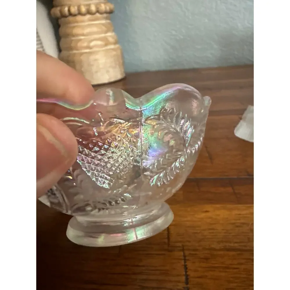 Vintage Fenton Clear Iridescent Glass Strawberry Fairy Lamp - Picture 6 of 9